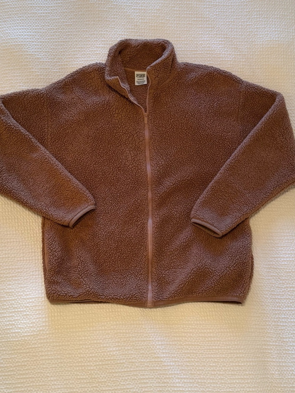 PINK Victoria's Secret | Brown Teddy Fleece Zip Front Jacket | Size = S